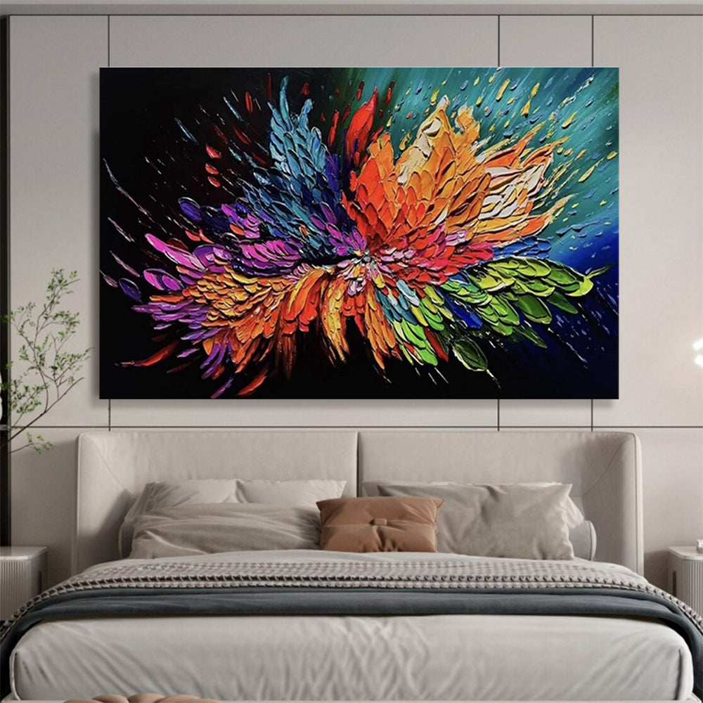 Explosive Flower Abstract Painting with Vibrant Petal Hues THY294