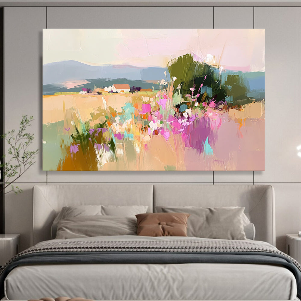 Colorful Rural Landscape Abstract Painting with Vivid Florals and Fields DYP263