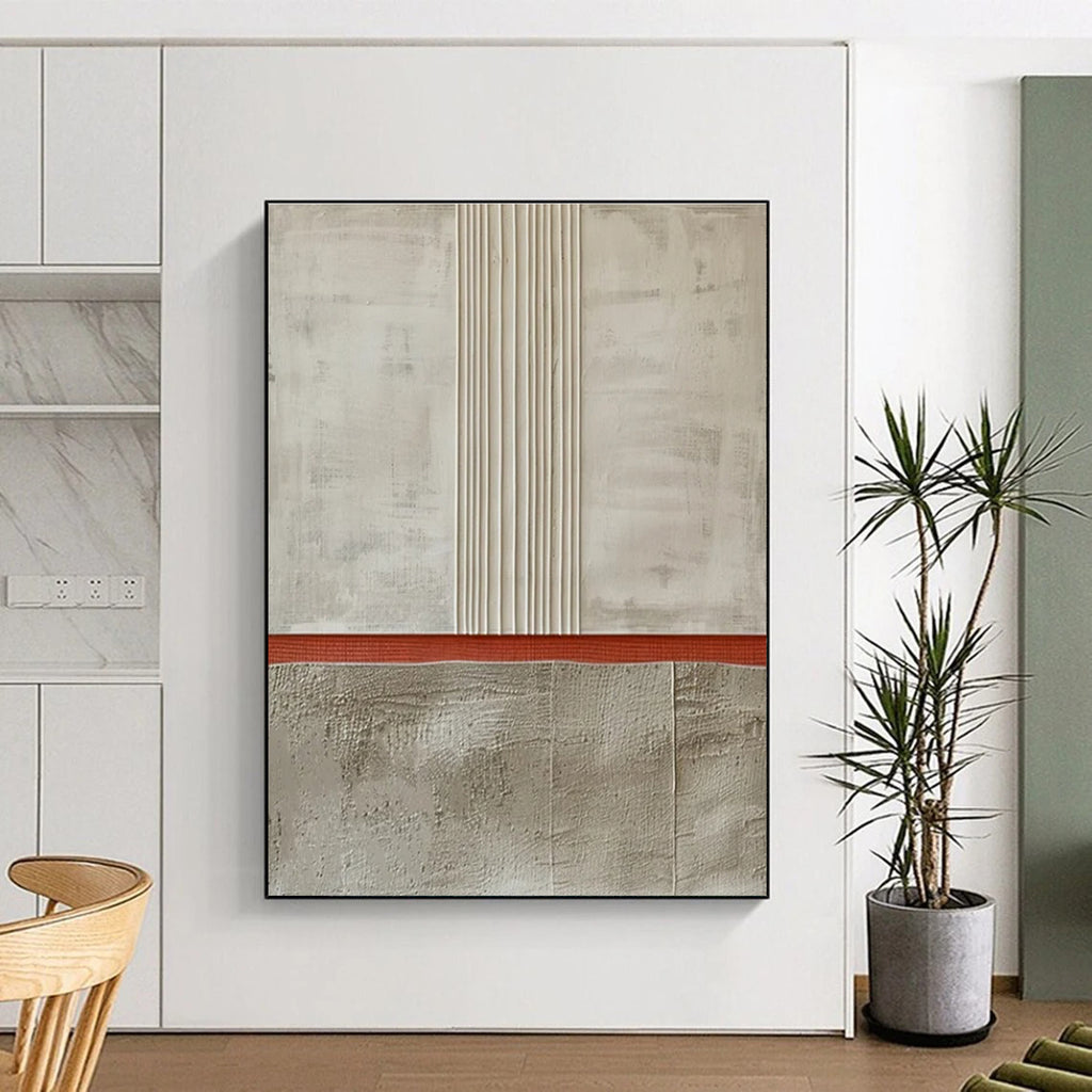 Beige Grey Red Minimalist Abstract Painting ADGE026