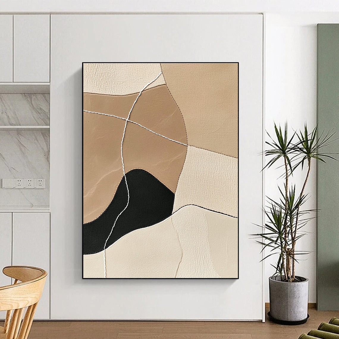 Beige Leather Patchwork Abstract Painting GER853