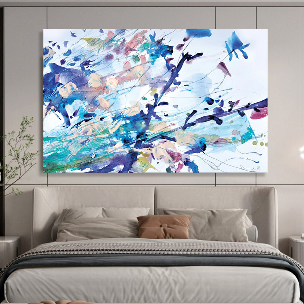 Colorful Floral Abstract Painting with Blue and Purple Hues THY147
