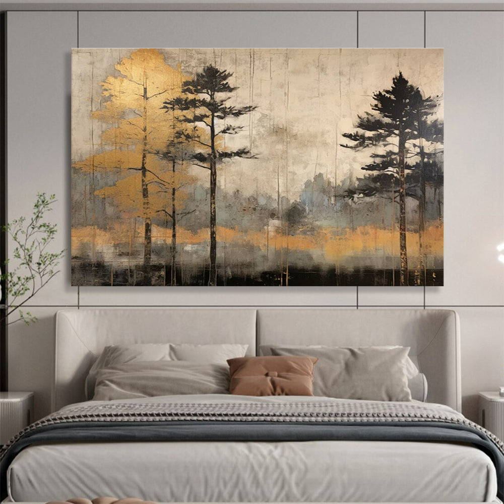 Golden Tree and Neutral Toned Forest Abstract Painting THY105