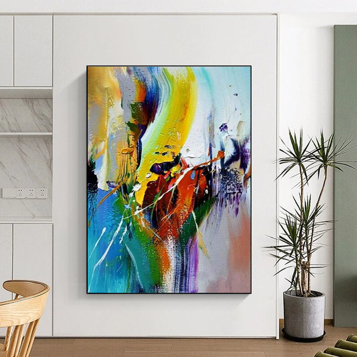 Colorful Dynamic Abstract Painting with Energetic Brushstrokes ADGE408