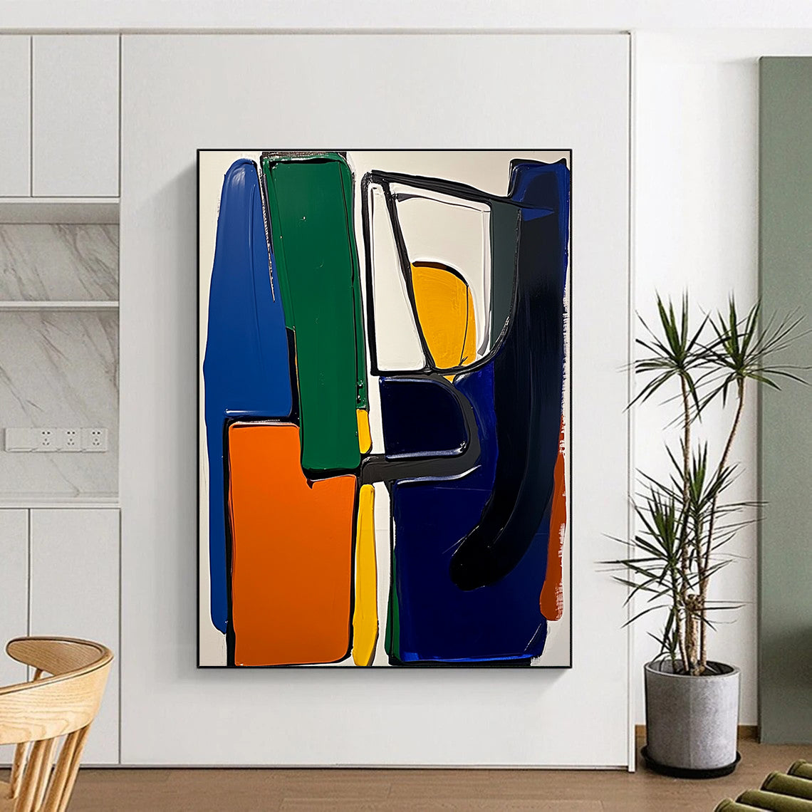 Colorful Geometric Shapes Abstract Painting with Bold Outlines GER220