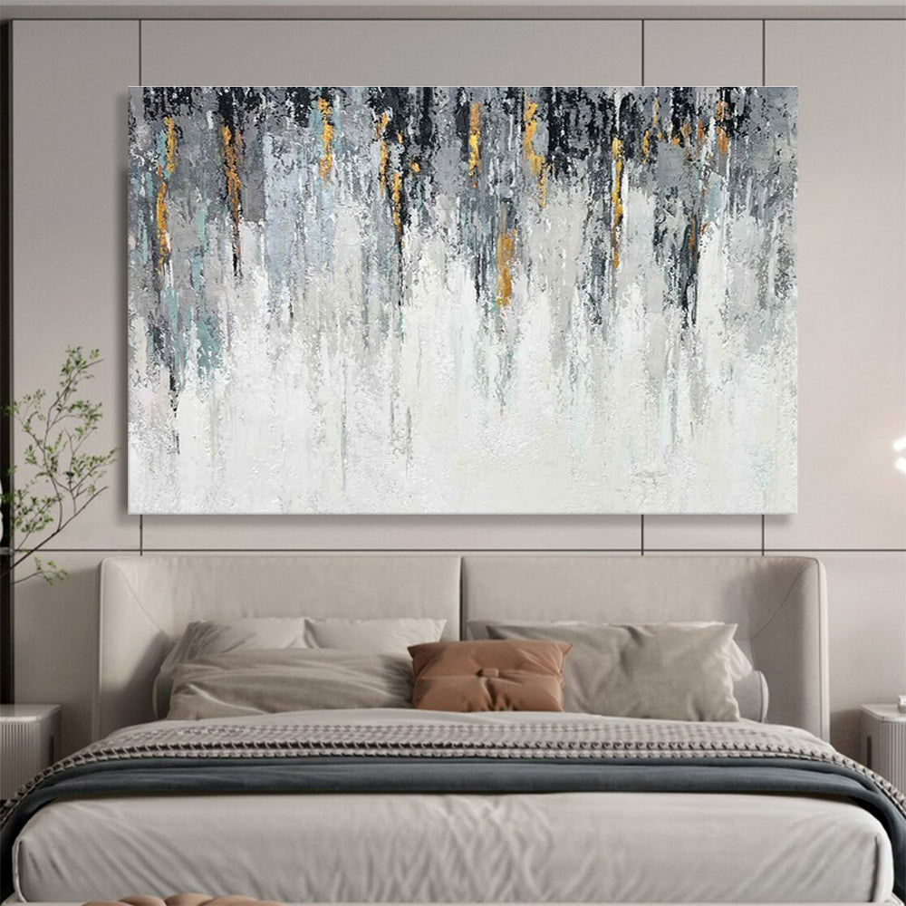 Gold Accent Abstract Painting with Grey and White Tones THY277
