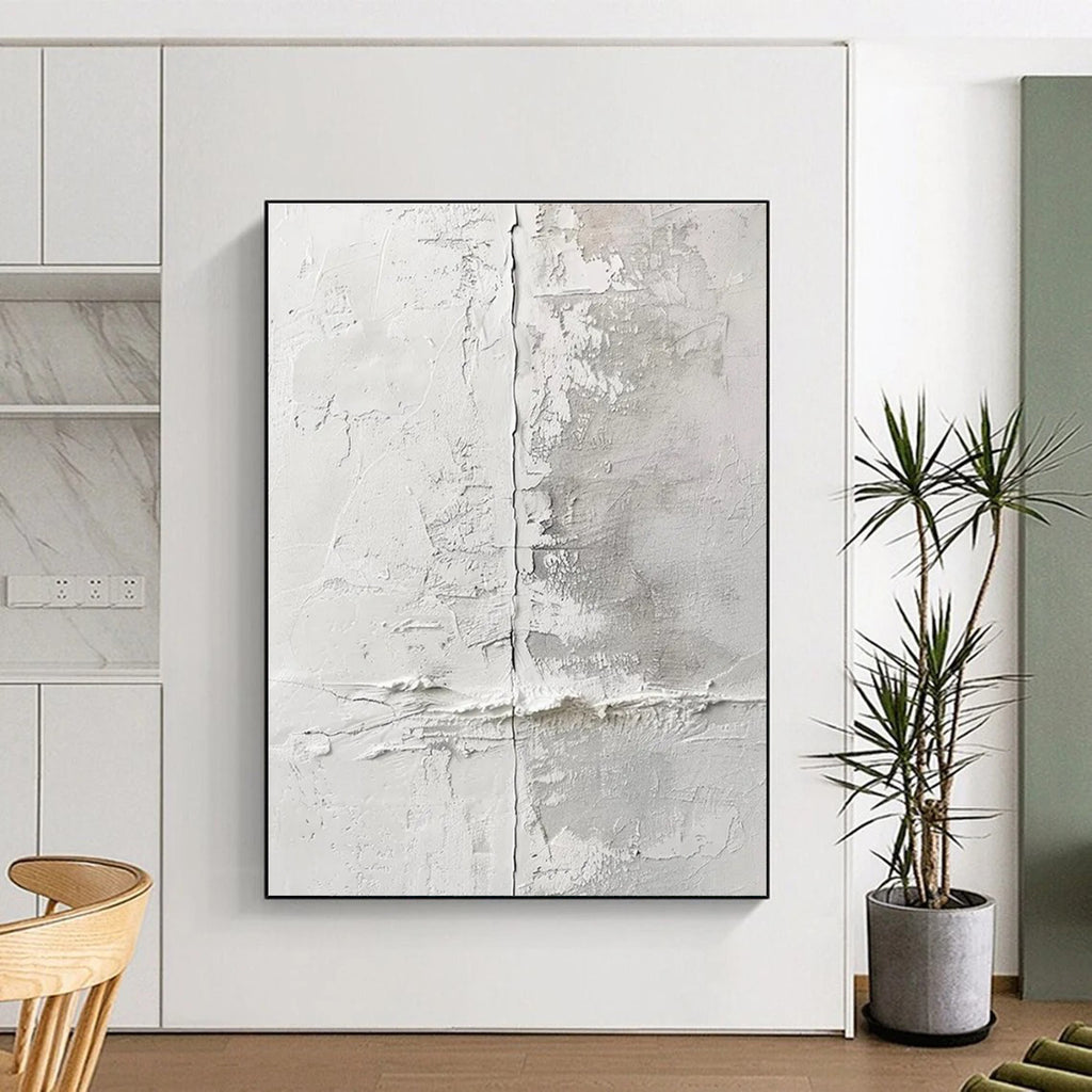 White and Gray Textured Abstract Painting with Crack - like Details ADGE066