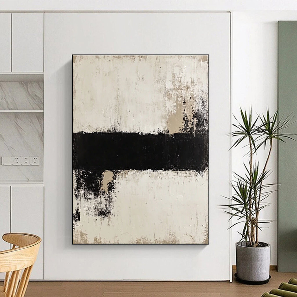 Black Beige and White Abstract Painting with Textured Layers GER637