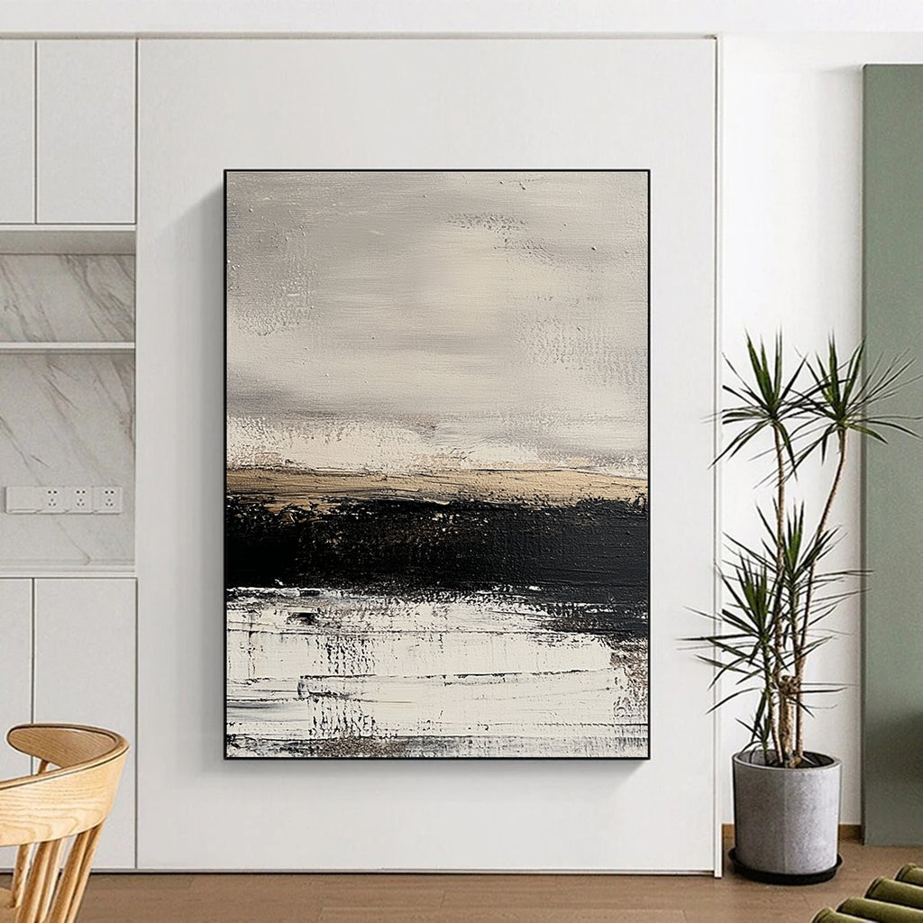 Monochromatic Landscape Abstract with Gray Beige and Black GER344