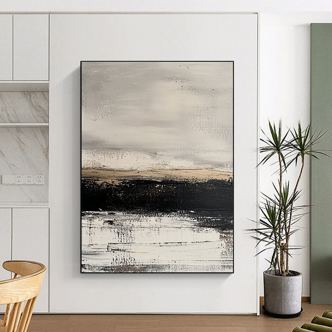 Monochromatic Landscape Abstract with Gray Beige and Black GER344