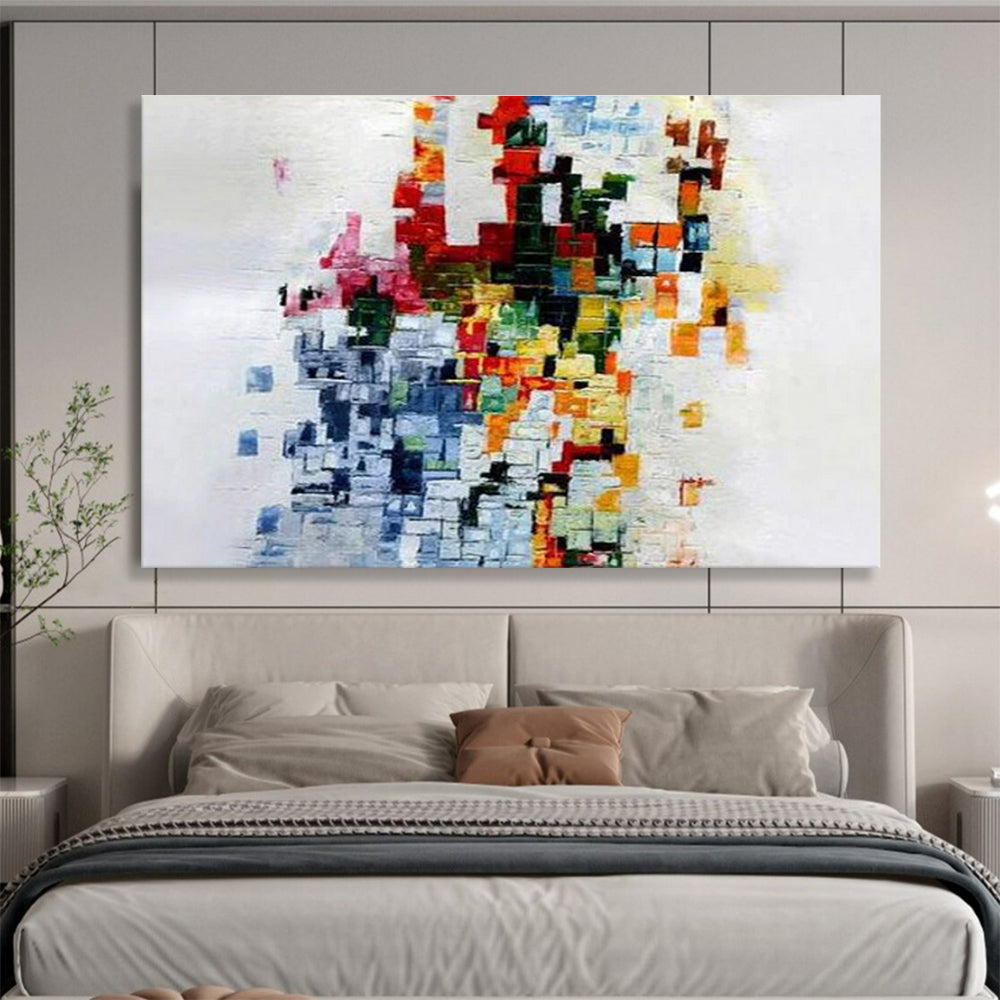 Colorful Mosaic - Style Abstract Painting with Diverse Square Hues THY288