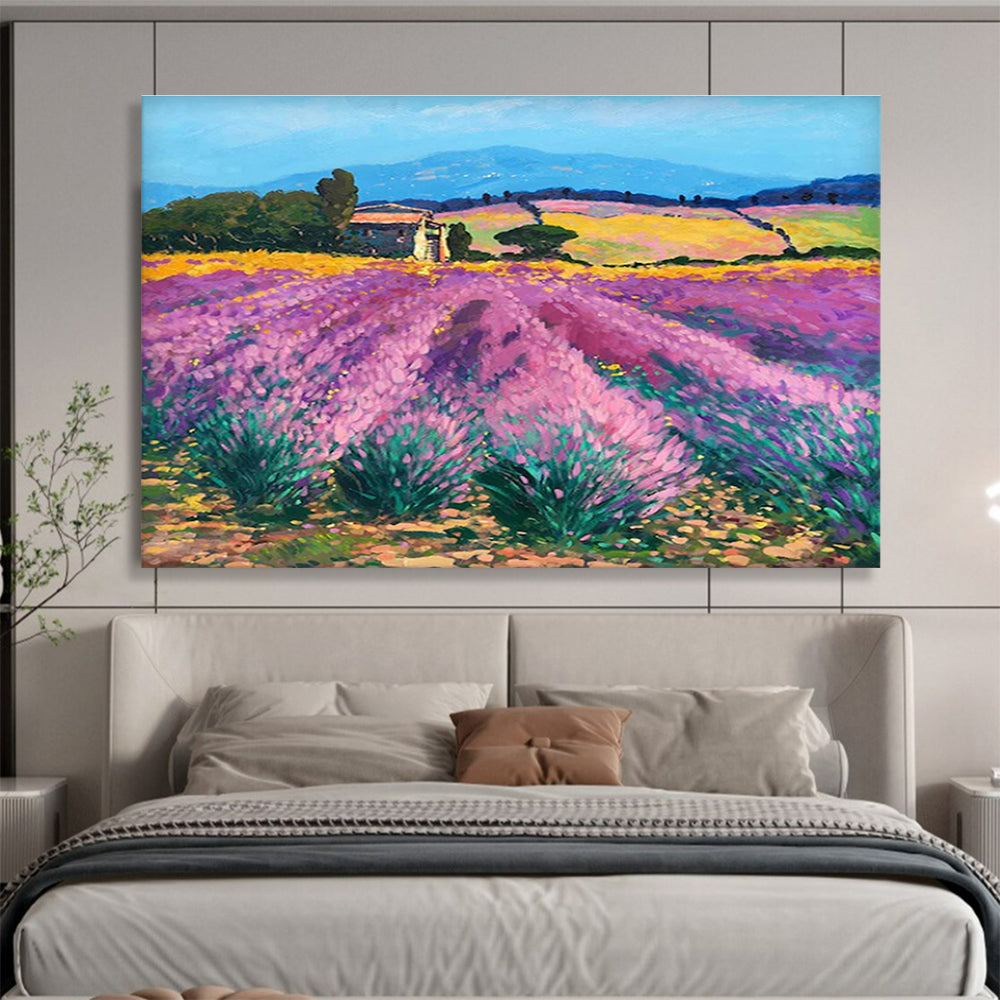 Purple Yellow Lavender Field Abstract Painting THY476