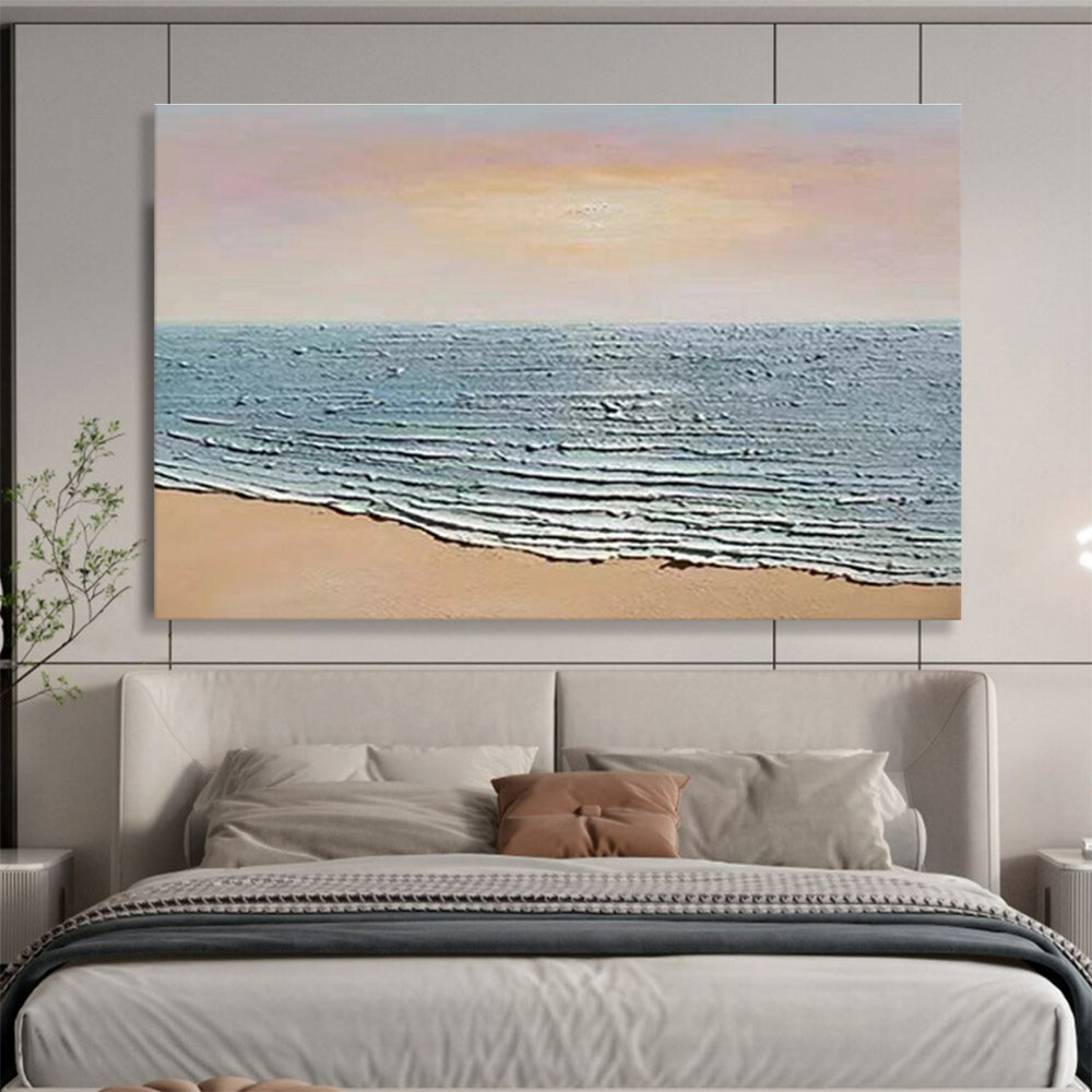 Textured Sea Shore Abstract Painting with Blue, White, and Brown Tones THY184