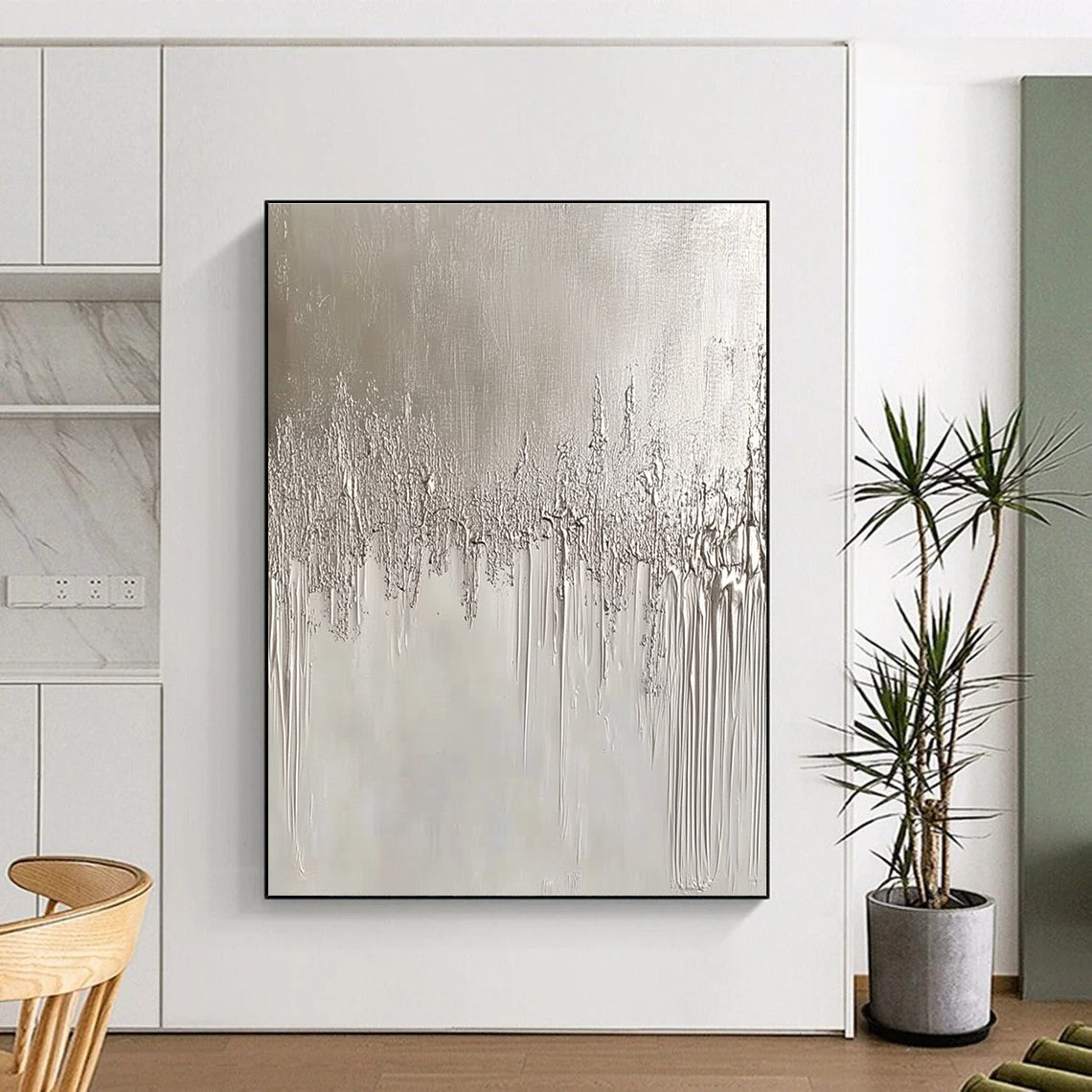 Drip - Style Abstract with Silver Textured Drips GER305