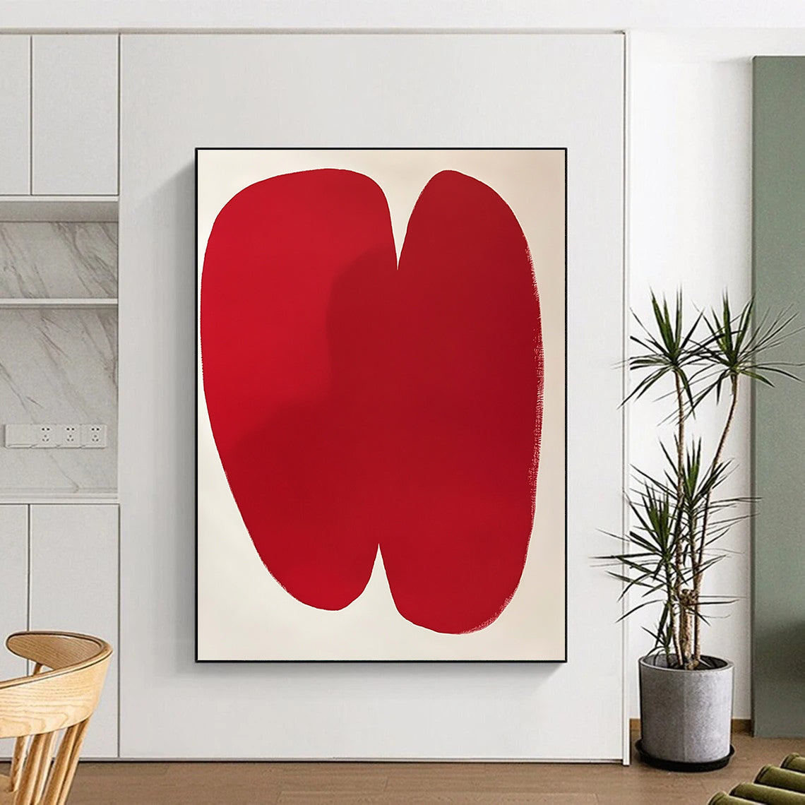 Bold Red Minimalist Abstract Painting with Simple Form GER262