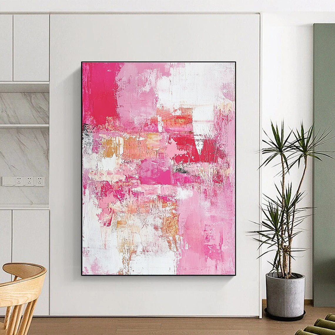 Pink Abstract Painting with Textured Surfaces GER727