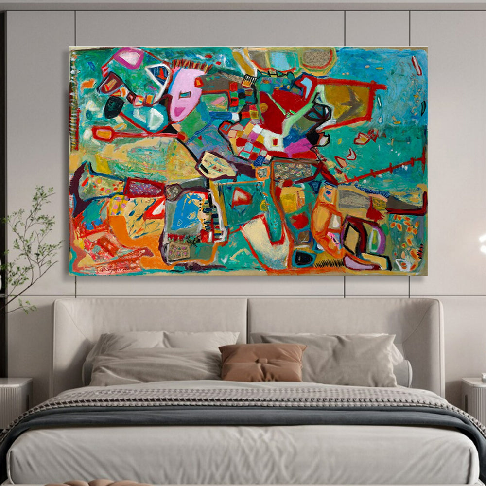 Colorful Geometric Abstract Painting with Mixed Bright Hues THY233
