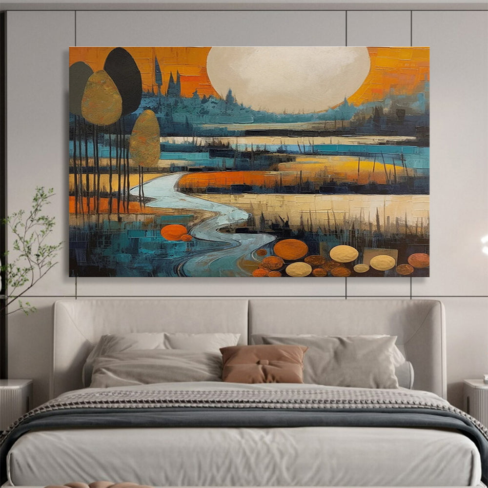 Orange and Blue Tones Scenic Abstract Painting THY085