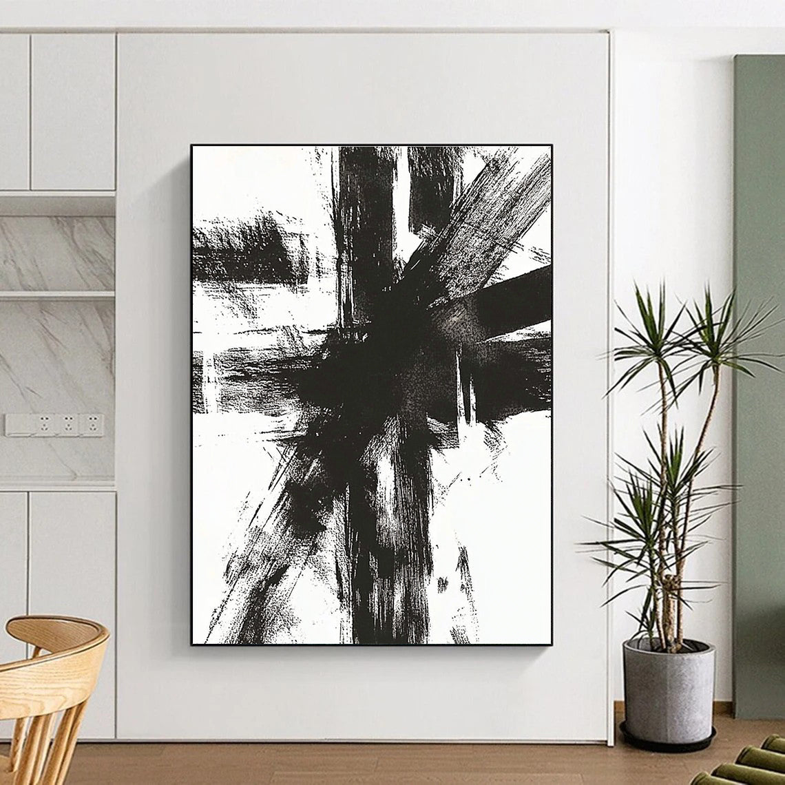 Black White Dynamic Strokes Abstract Painting GER820