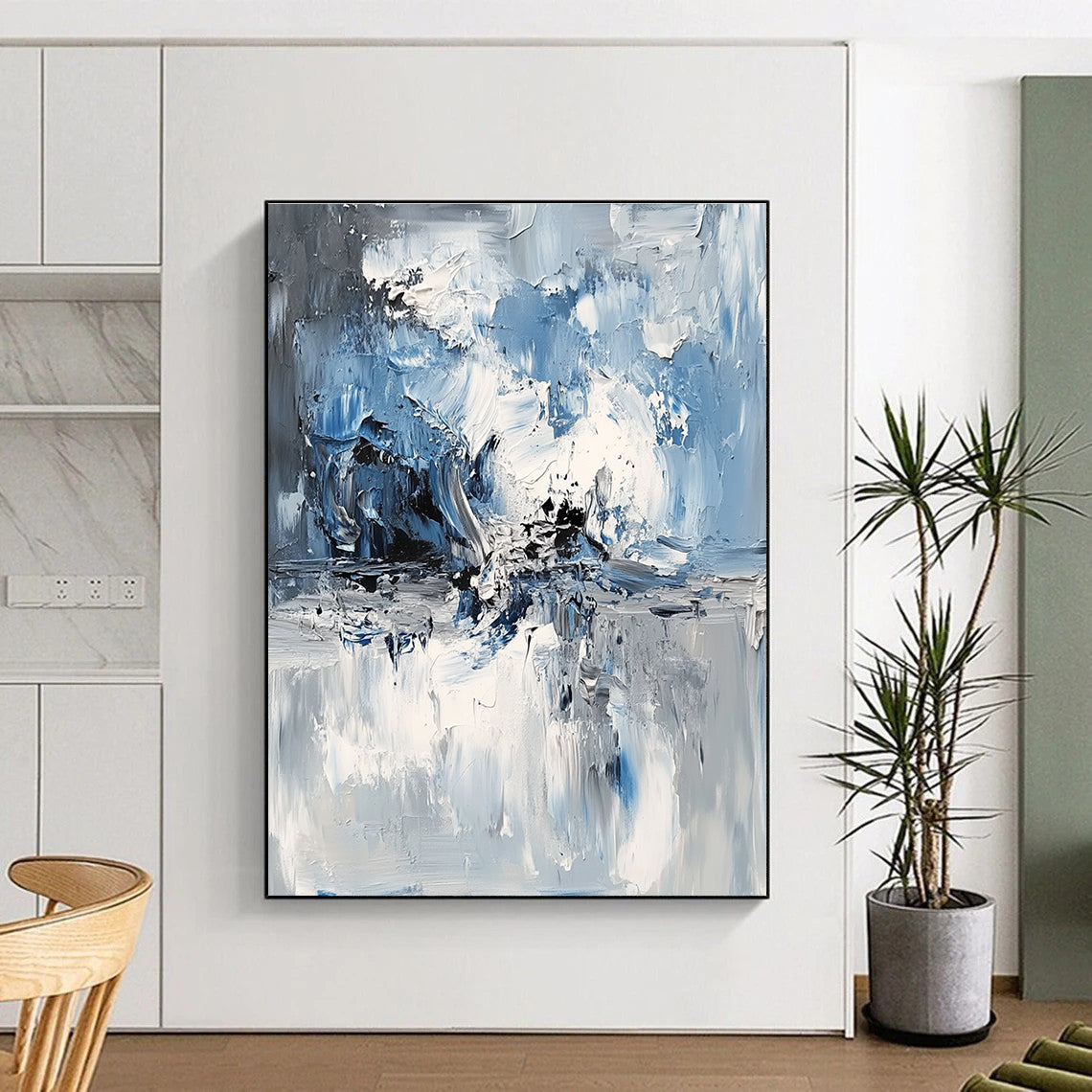Blue and Gray Abstract Painting with Impasto Technique GER573