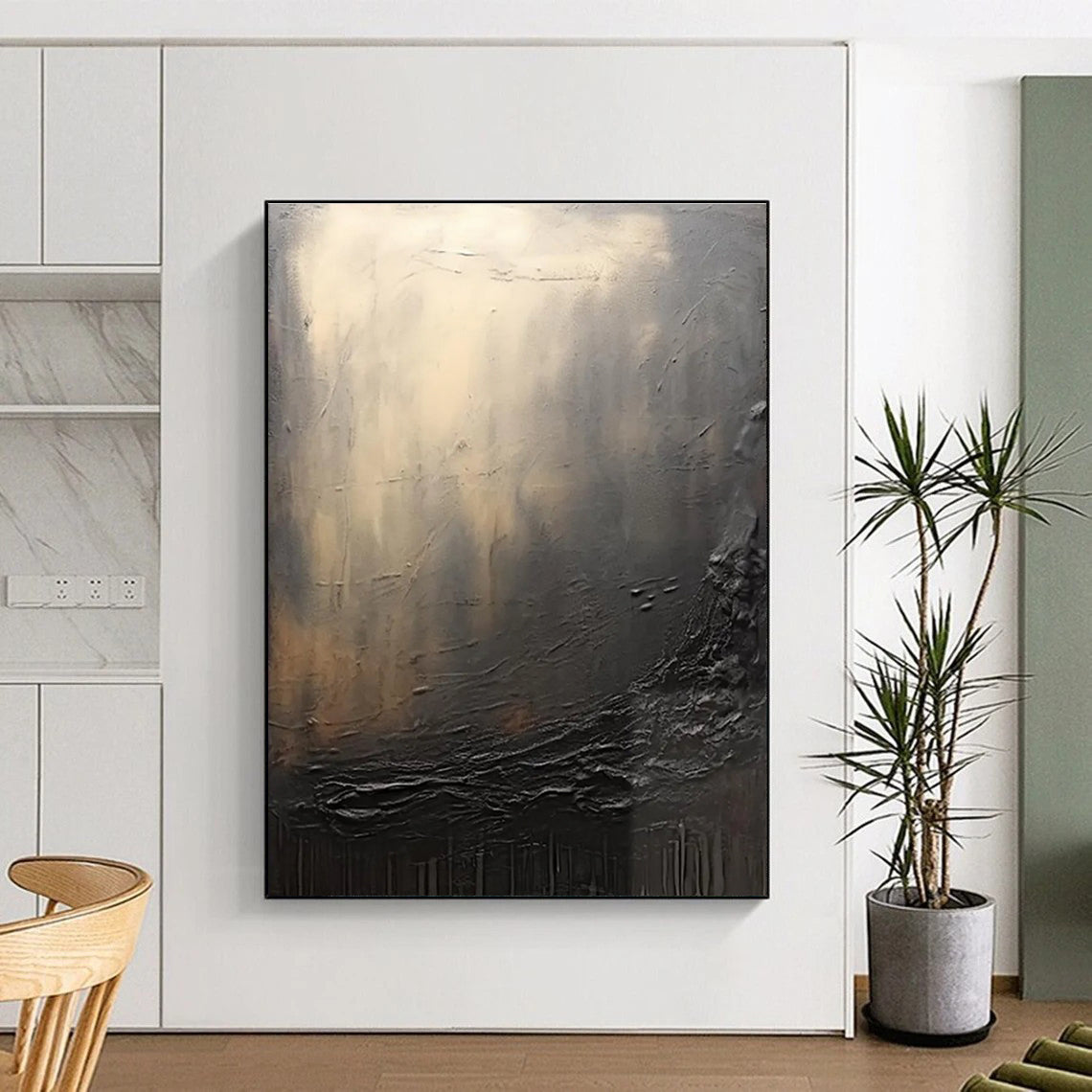 Dark Textured Abstract Painting with Subtle Light Highlights ADGE449