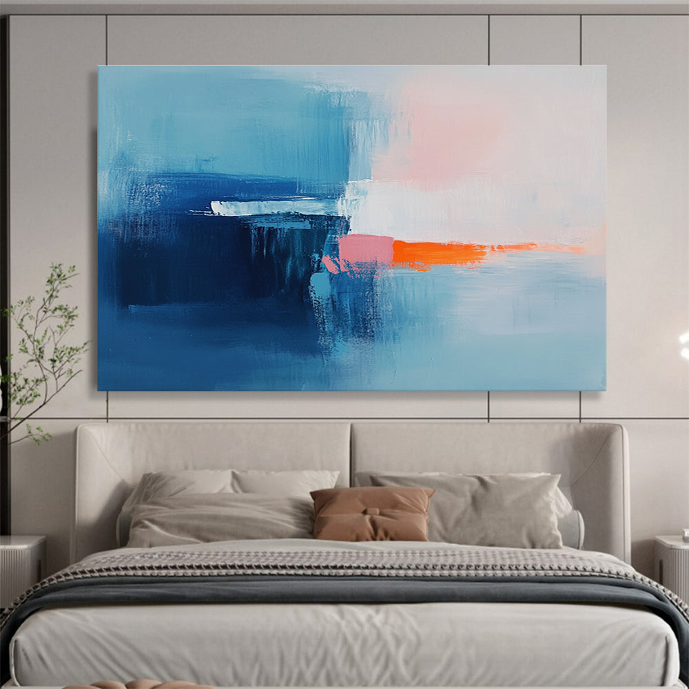 Blue and Orange Abstract Painting with Dynamic Brushstrokes DYP412