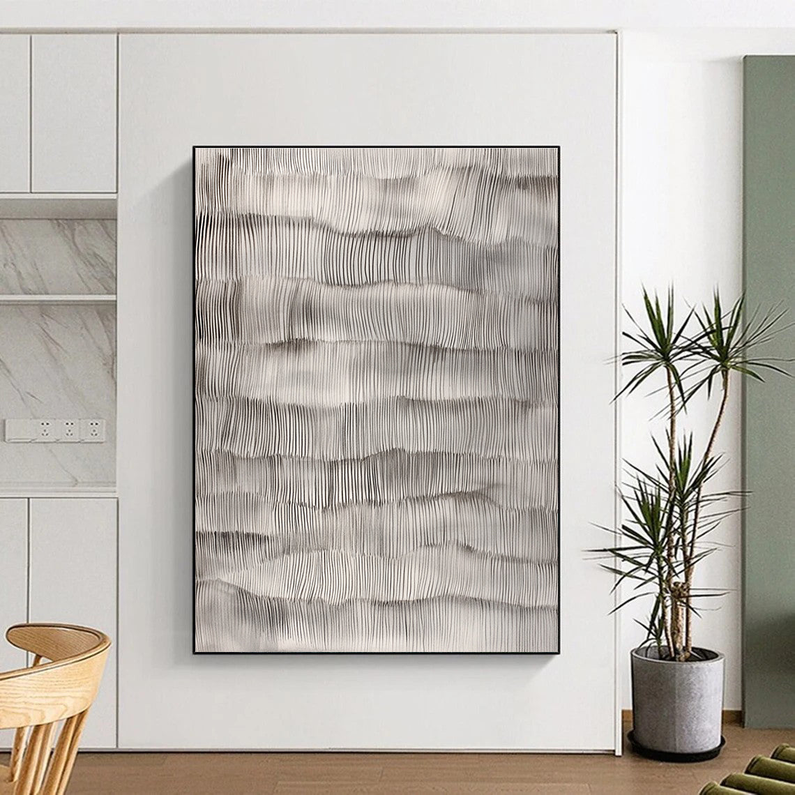 Gray Wavy Line Textures Abstract Painting GER869