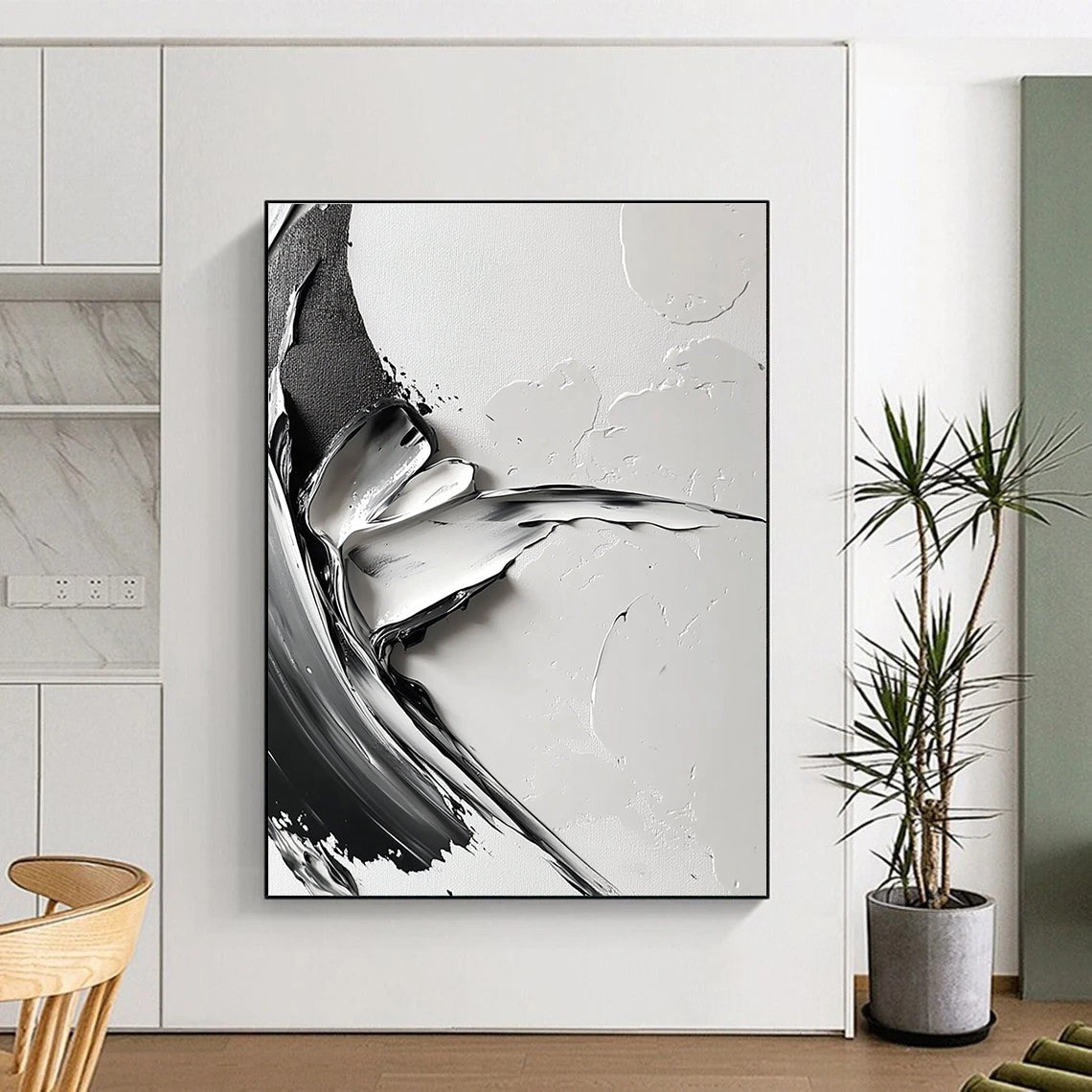 Textured Gray Abstract Painting with Bold Strokes GER355