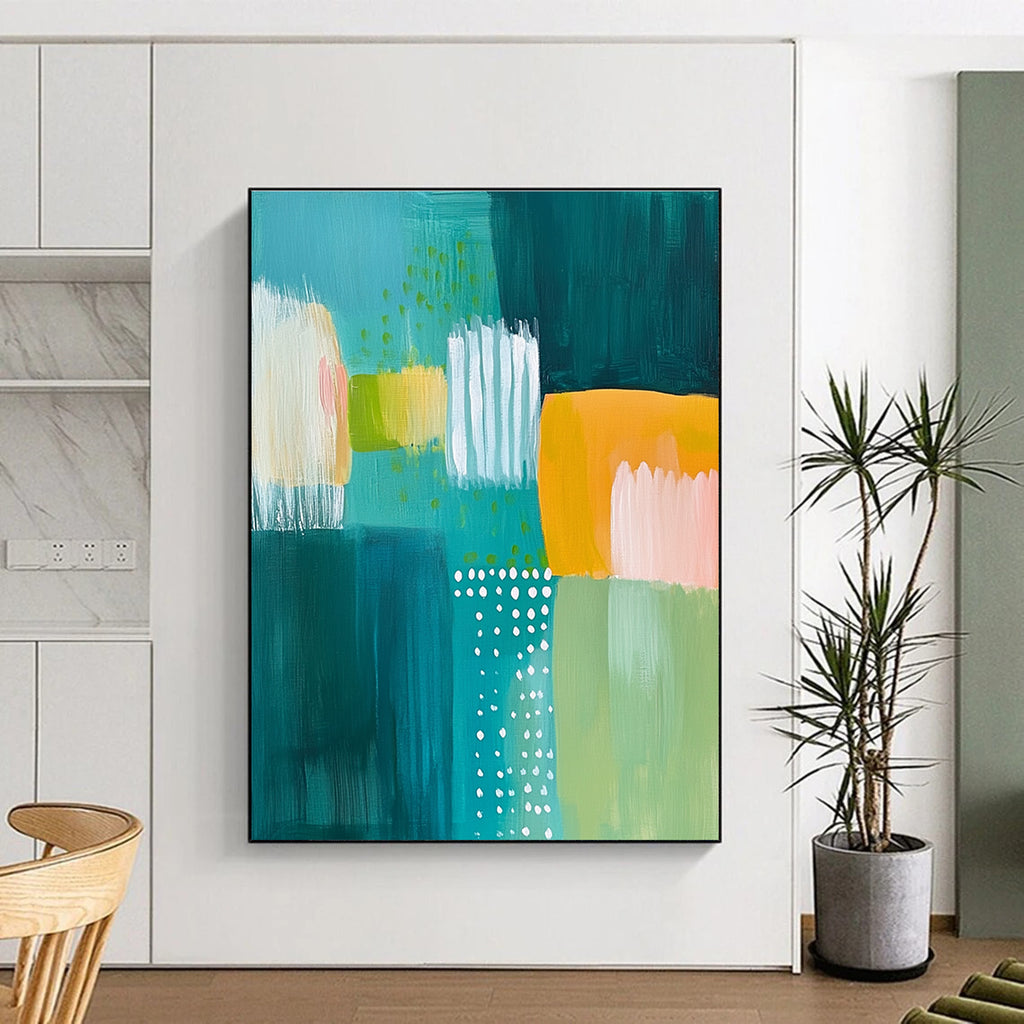 Teal Green Color Blocks Abstract Painting GER867