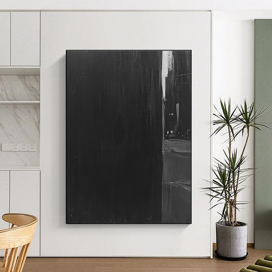 Black and Gray Urban Alley Abstract Painting with Subtle Light GER016