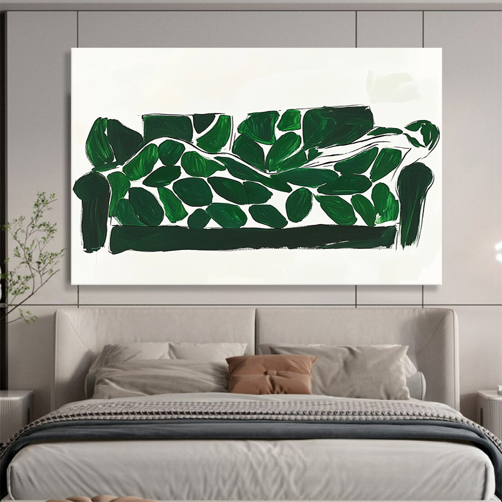 Green and White Abstract Painting of a Leaf - Covered Sofa DYP142