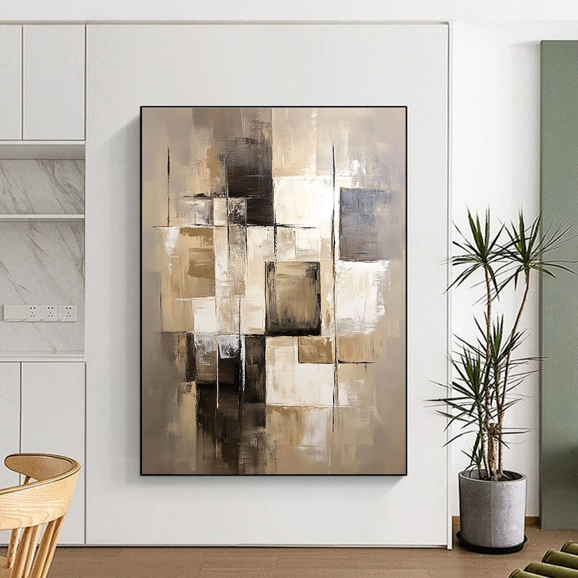 Beige Brown Cubic Layers Abstract Painting GER859
