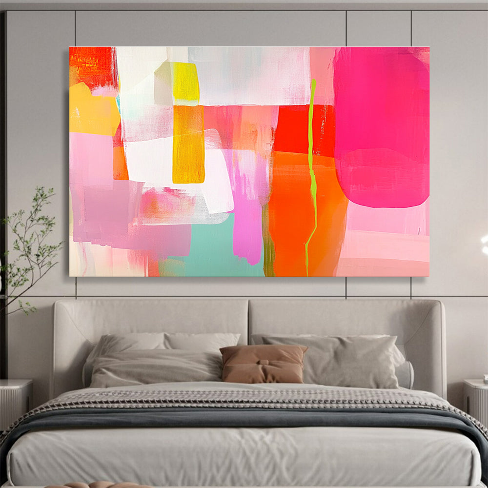 Colorful Geometric Abstract Painting with Pink Yellow and Green DYP415