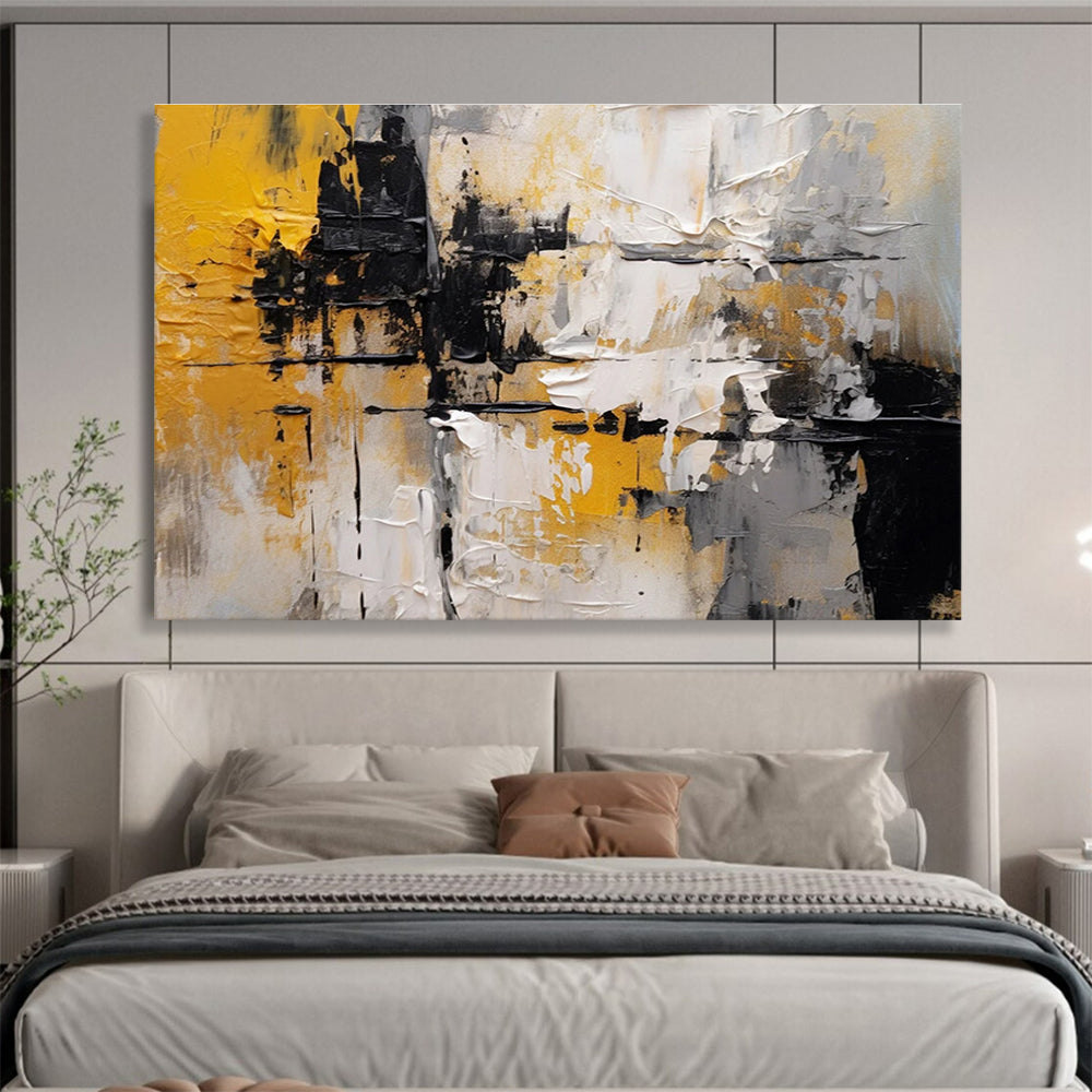 Yellow Black White Abstract Textured Painting THY084
