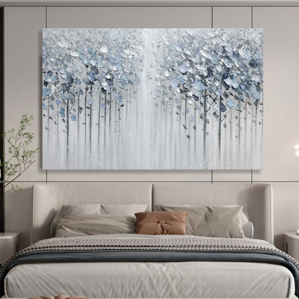 Silver Forest Abstract Painting with Metallic and Neutral Tones THY274