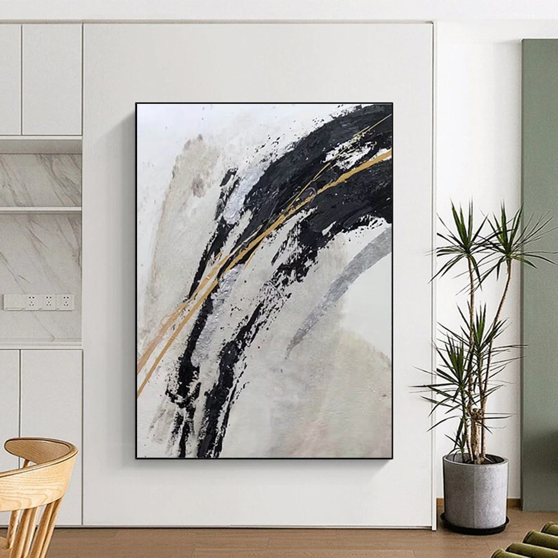 Black Gold Silver Abstract Painting ADGE249