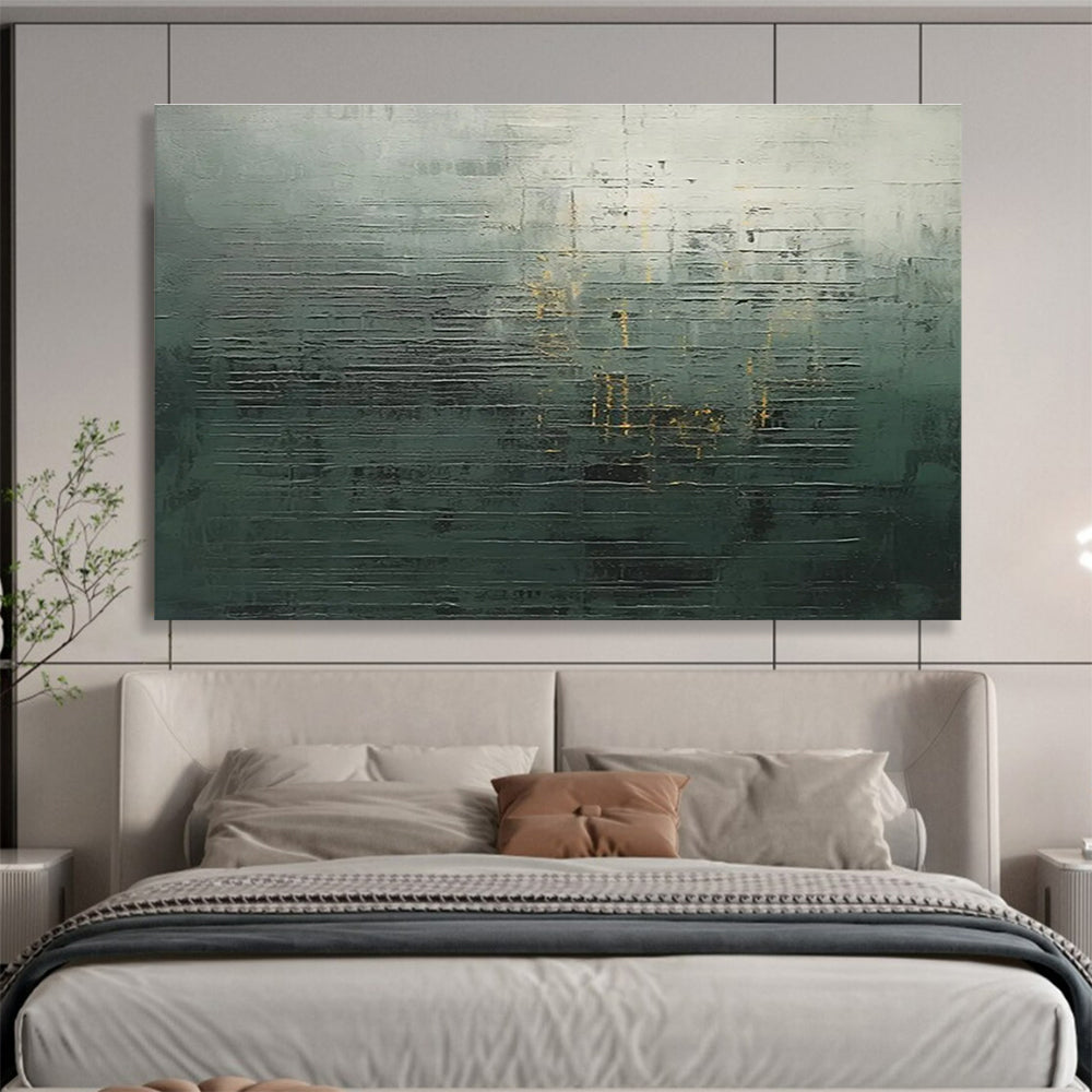 Green Gold Abstract Painting with Textured Layers THY323