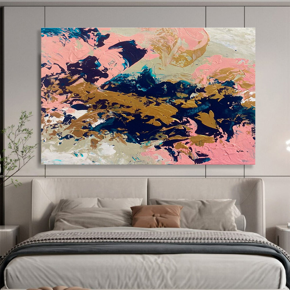 Pink Gold Navy Abstract Painting with Elegant, Feminine Vibes THY384
