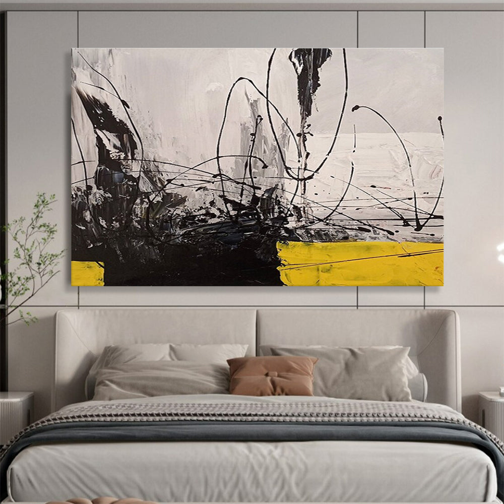 Black White Yellow Abstract Painting THY008