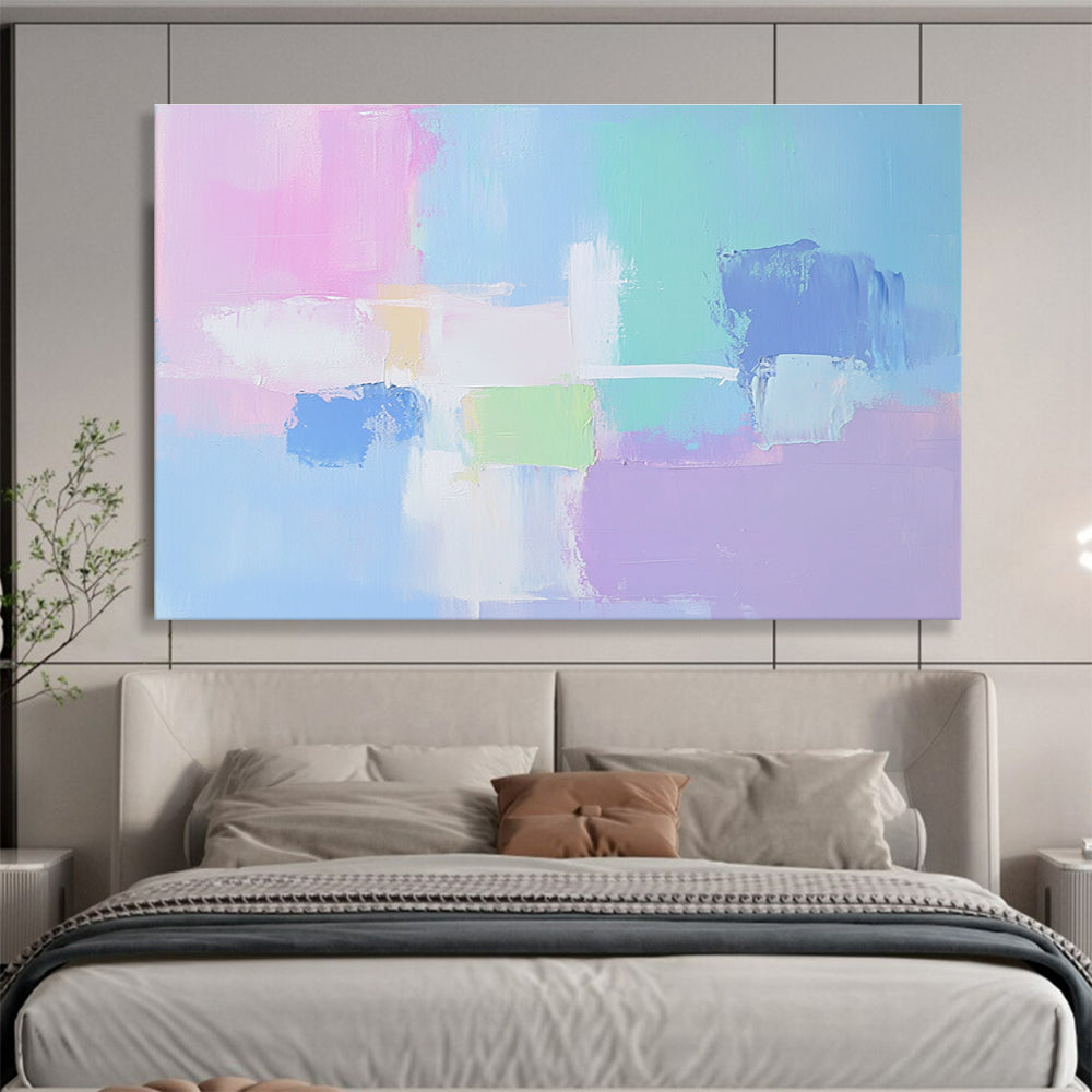 Pastel Color Block Abstract Painting with Soft Rainbow Hues DYP414