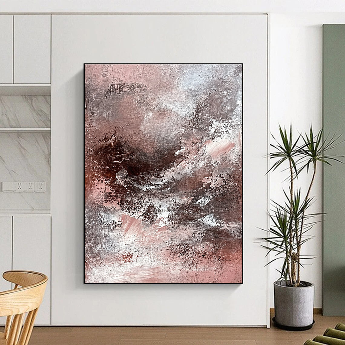 Pink Gray Textured Abstract Painting with Layered Brushstrokes GER770