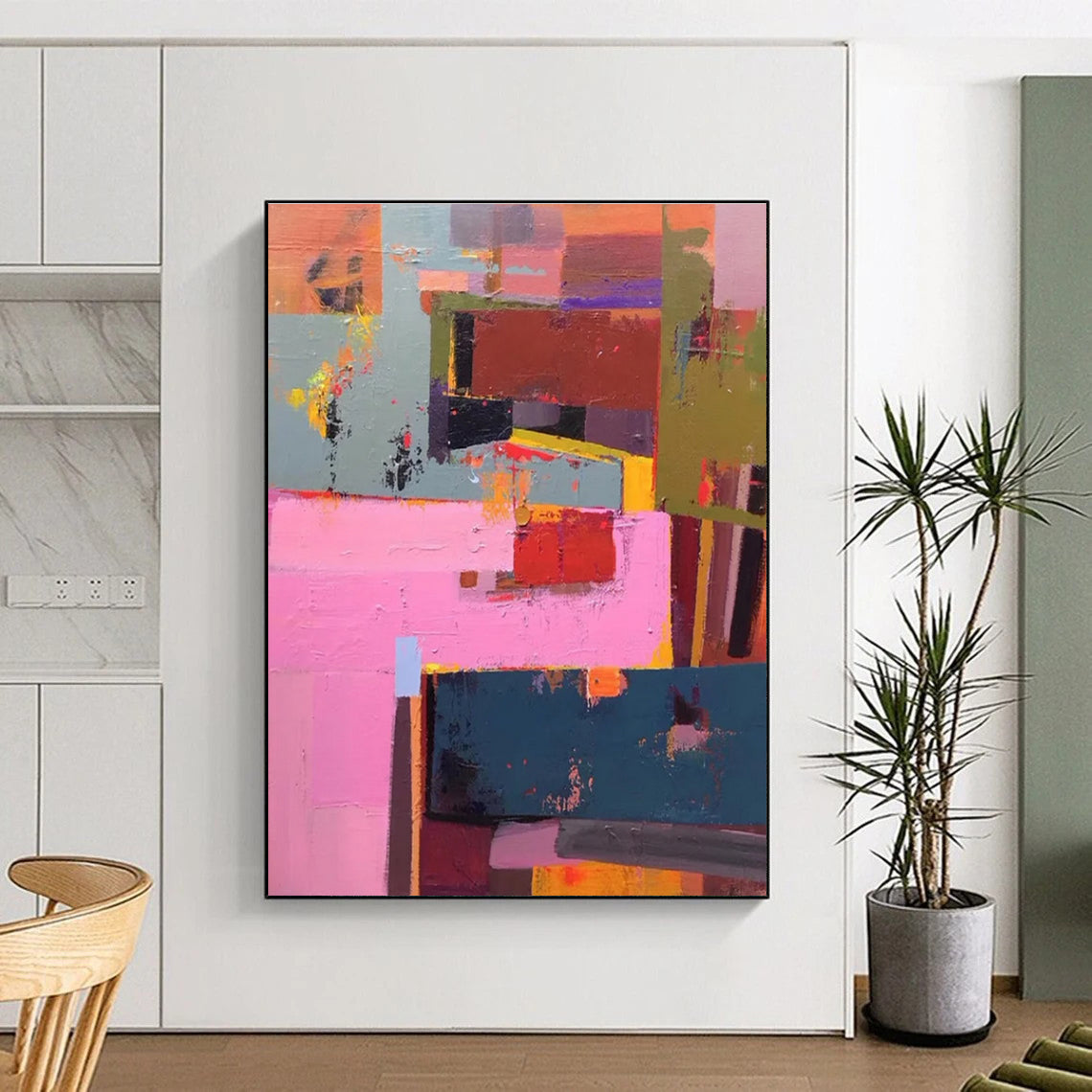 Pink Orange Blue Geometric Abstract Painting ADGE032