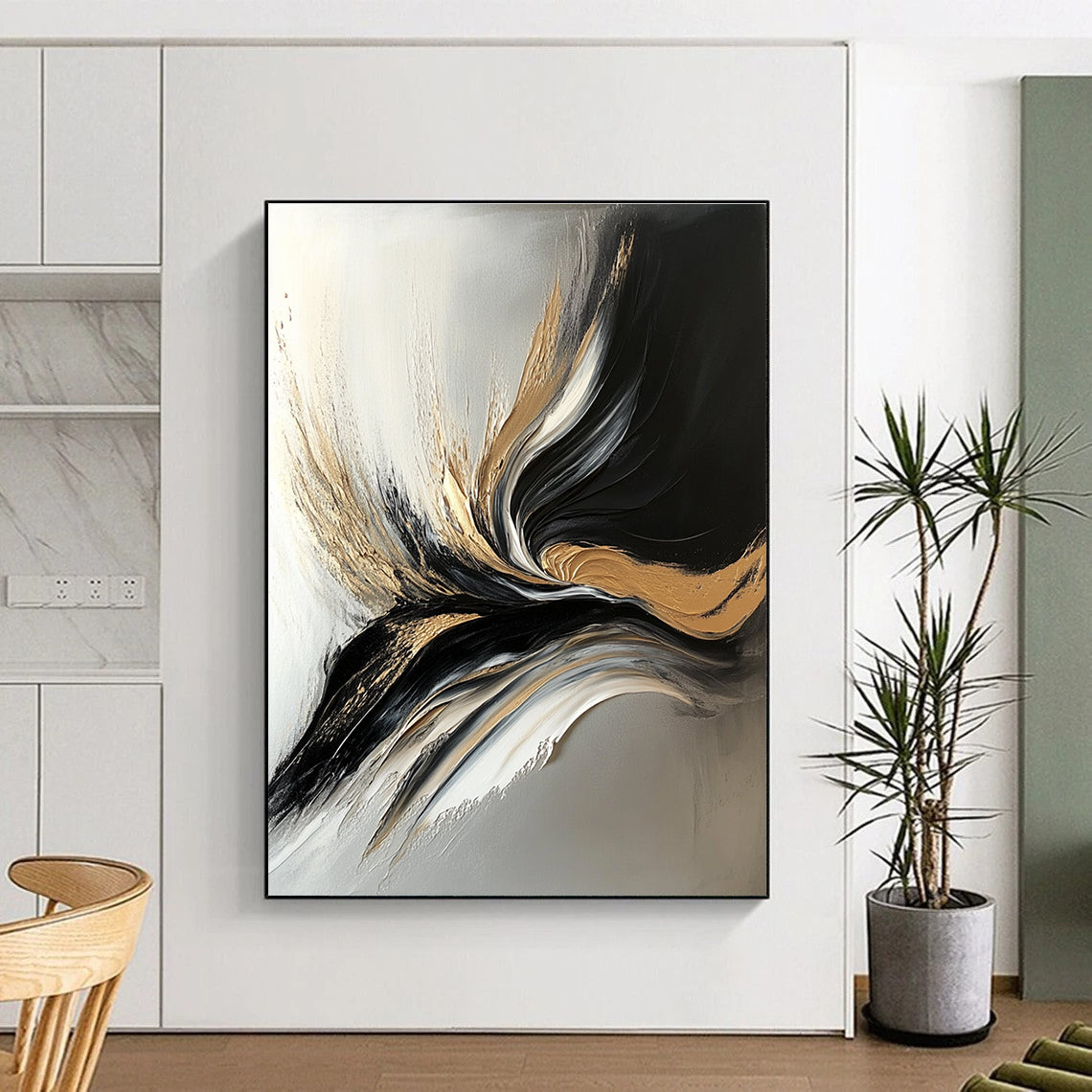 Gold Accent Abstract with Black White and Gold GER343