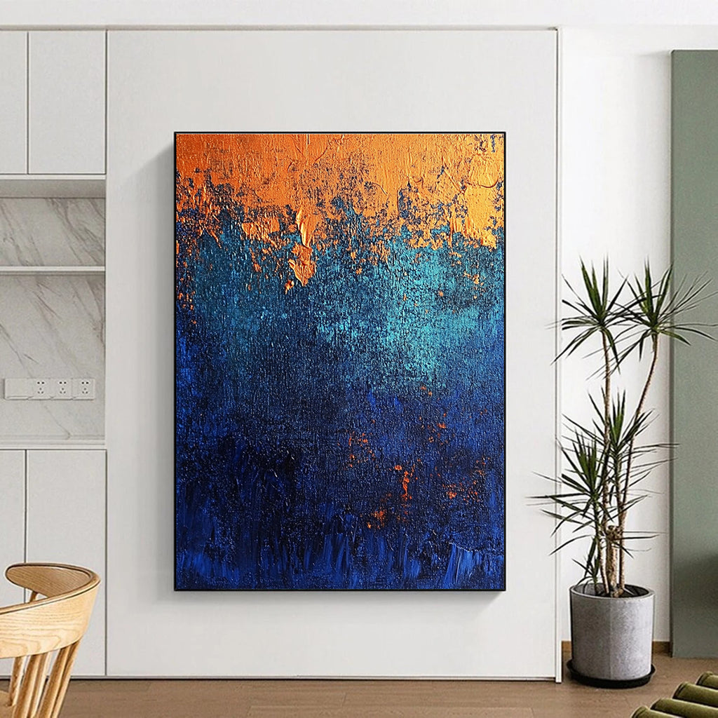 Blue Orange Abstract Painting with Textured Layers GER709