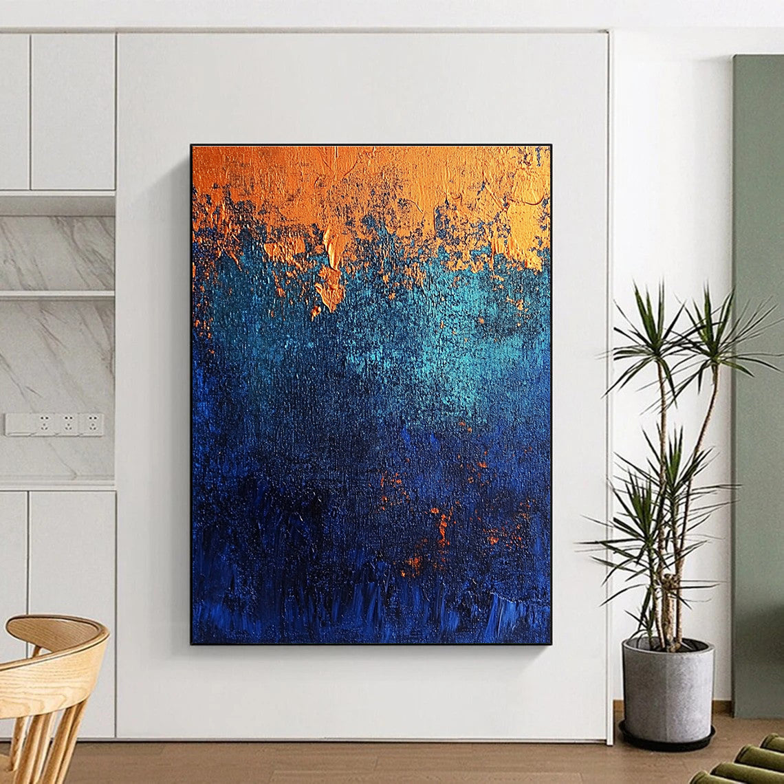 Blue Orange Abstract Painting with Textured Layers GER709