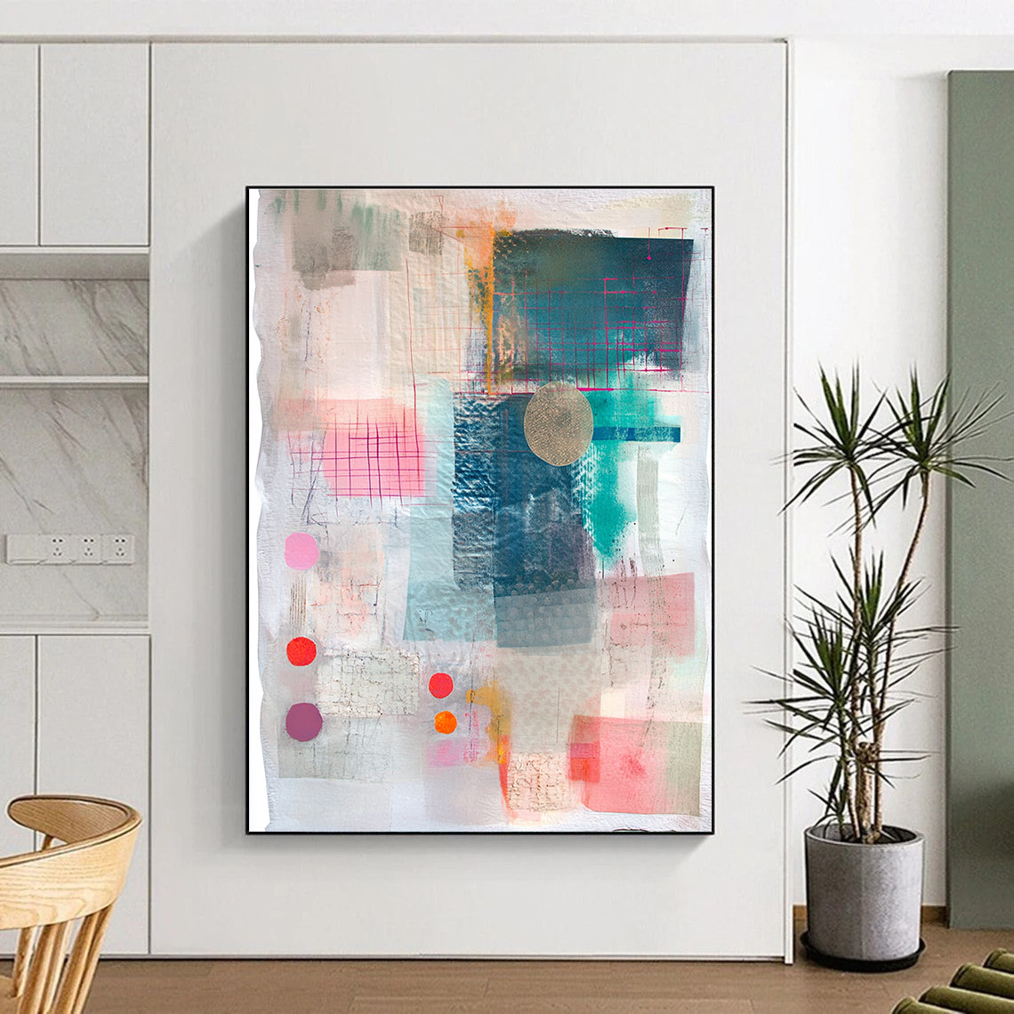 Colorful Geometric Mixed Media Abstract Collage Art GER203