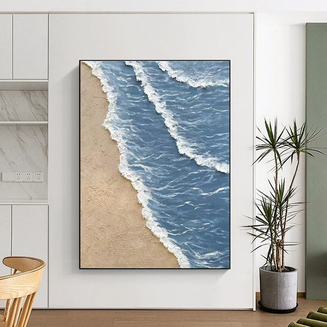 Beach Wave Abstract Painting with Sand and Blue Water ADGE333