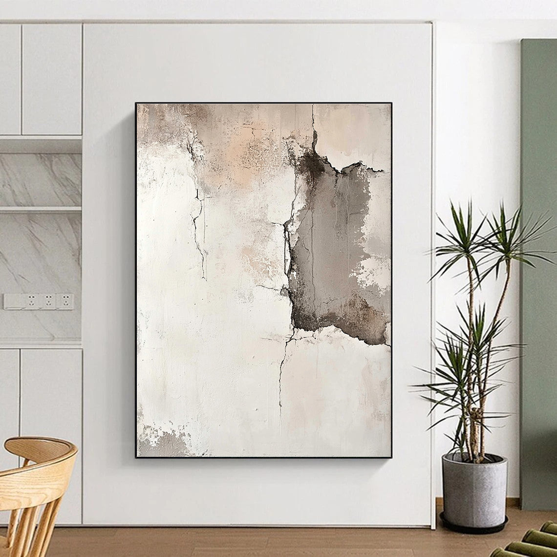 Beige and Gray Abstract Painting with Cracked Textures GER564