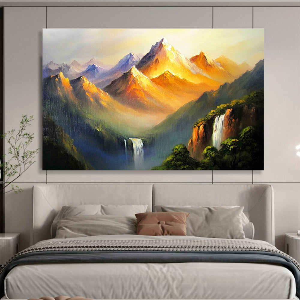 Golden Mountain Peaks Abstract Painting with Orange and Purple Tones DYP576