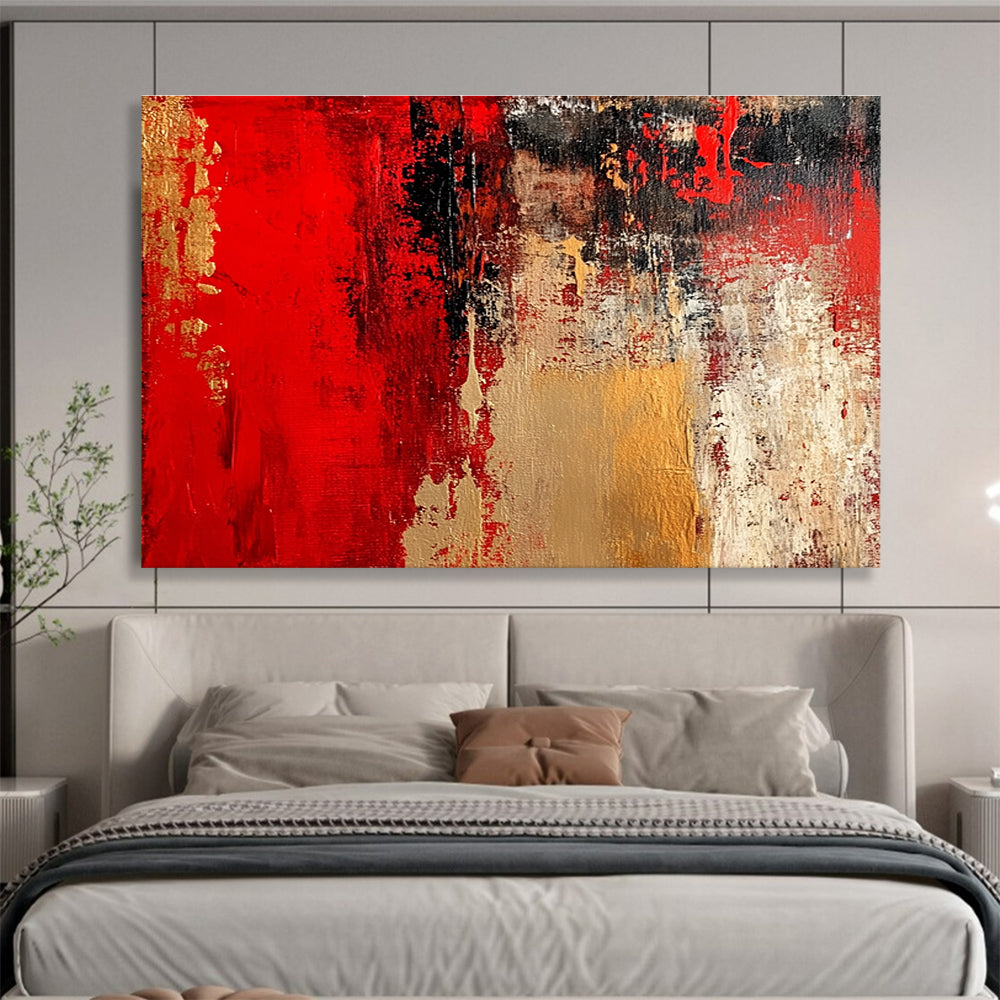 Red Gold Abstract Textures Painting with Bold Color Layers DYP431