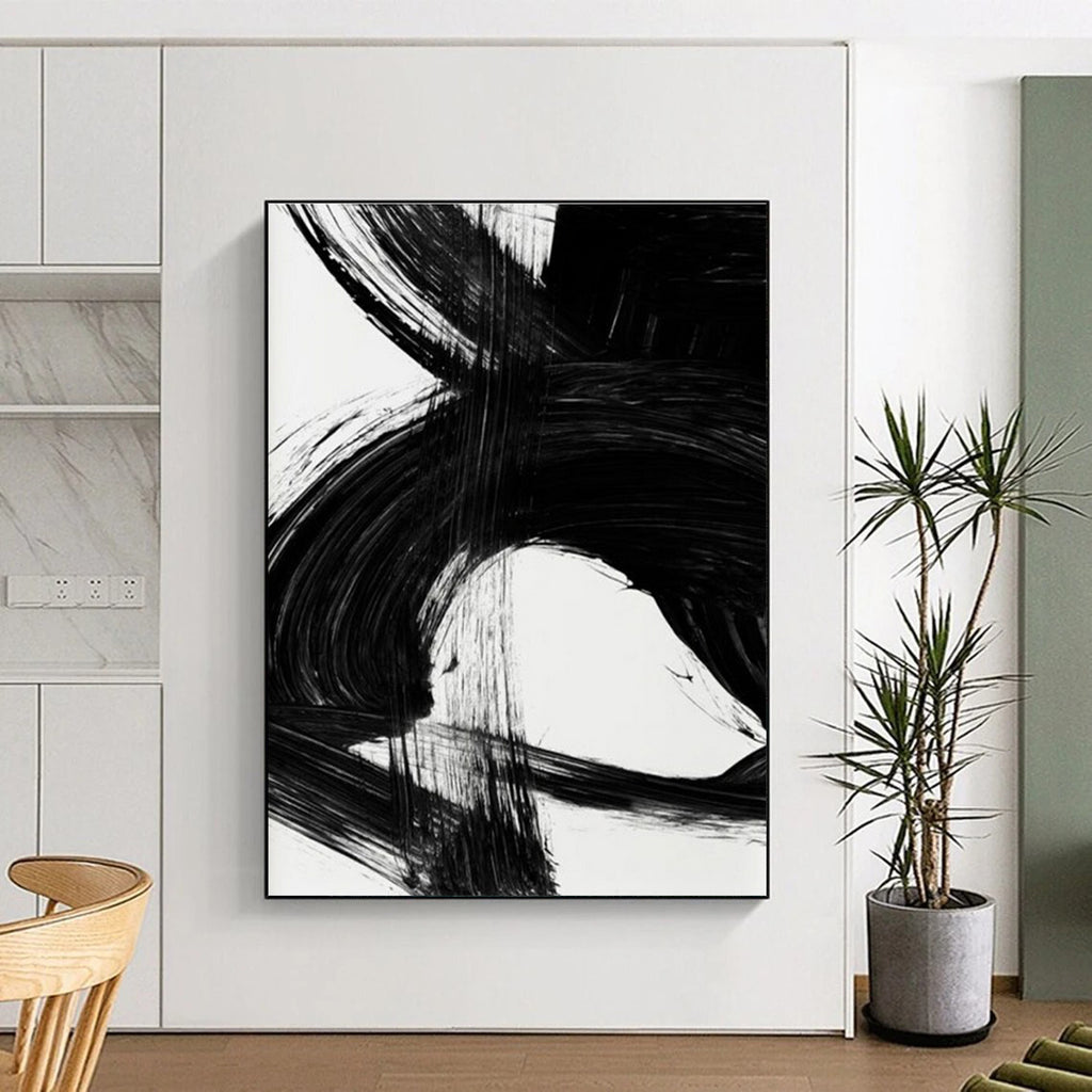 Black Ink Abstract with Dynamic Forms Painting ADGE196
